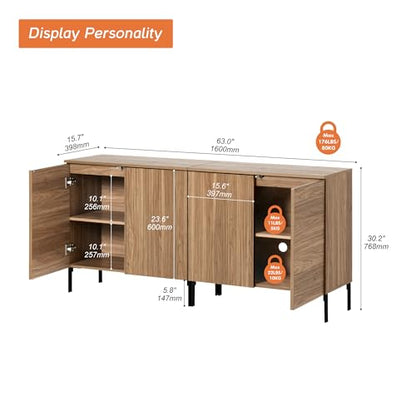 63" W Sideboard Buffet Cabinet, view 3