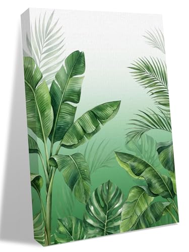 NuYeBiofx Botanical Rainforest Plants Canvas Wall Art Prints,40"x28" Framed Picture Artwork Watercolor Tropical Banana Leaves Printed Canvas Oil Painting for Living Room Bedroom Office,Ready to Hang