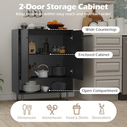 Sideboard Buffet Cabinet, Freestanding Kitchen Storage Cabinet with Doors, Adjustable Shelf & Anti-Tipping Kit, Mid Century Modern Black Buffet Table for Dining Room, Living Room, Entryway