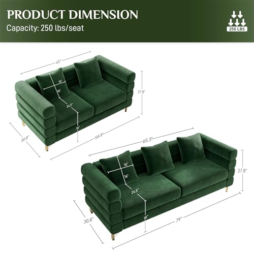 Living Room Sofa Couch and Loveseat Set, Modern Comfy Velvet Deep Seat Cloud Couch with 5 Pillows, Oversized Sofa Furniture Sets for Living Room Bedroom, Emerald Green Velvet