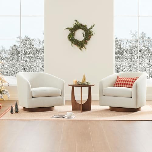 CHITA Swivel Accent Chair, FSC Certified Wood Frame, Fully Assembled, Linen