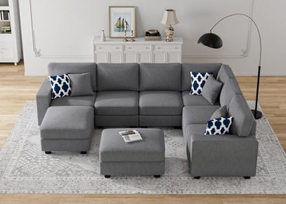 Oversized Modular Sectional Sofa,U/L‑Shaped Reversible Couch with Ottoman,Deep Seat Plush Polyester Sofa for Living Room,8‑Seater,Dark Grey