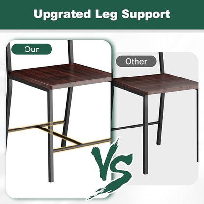Kitchen Table Chairs Set of 4, Dining Table Set for 4 with Bench and Chairs, 4 Pieces Kitchen Table Set with Storage Rack & Metal Frame for Small Space, Dark Walnut