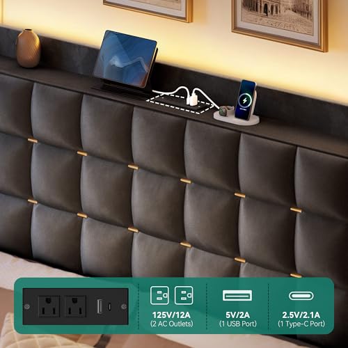 King Size Bed Frame with 3 Storage Drawers and RGB LED Lights, view 7
