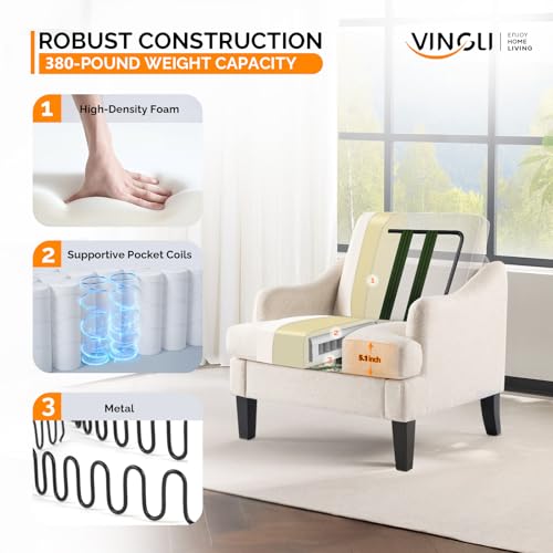 Linen Fabric Accent Chairs Set of 2, Beige Modern Upholstered Armchair, Comfy Sofa Chair Living Room Bedroom Furniture for Apartment