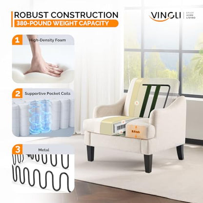 Linen Fabric Accent Chairs Set of 2, Beige Modern Upholstered Armchair, Comfy Sofa Chair Living Room Bedroom Furniture for Apartment