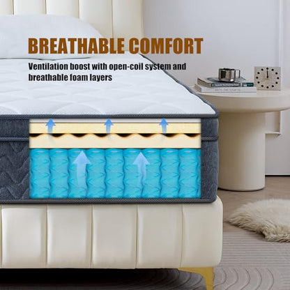 Twin Size Mattress 10 Inch,Twin Mattress in a Box for Cool Sleep Gel Memory Foam Hybrid Bed Mattresses Individual Pocket Springs,Soft&Breathable Comfort Support,Medium Firm Feel,Motion Isolation