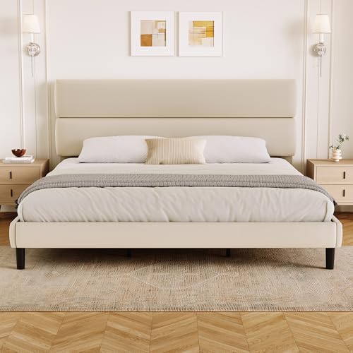 King Size Platform Bed Frame with Velvet Headboard, view 2
