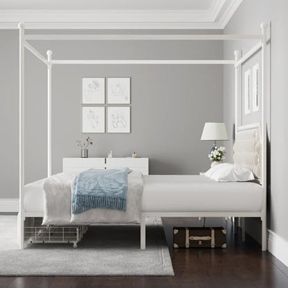 Full Upholstered Canopy Bed Frame with 2 Storage Drawers & Button Tufted, view 5