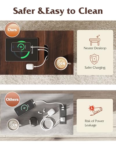 End Table with Charging Station, Narrow Side Table with Drawer & Cabinet, Side Table with Adjustable Shelf for Living Room/Bedroom, Wooden Nightstand with Hidden USB Ports and Outlets, Espresso