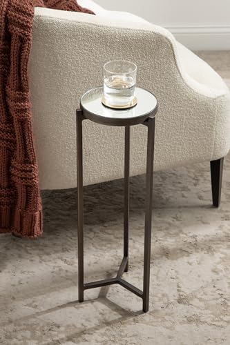 Aguilar Modern Mirrored Round Drink Table; 9 x 9 x 23; Bronze; Metal Accent Table with Mirrored Tabletop for Use as Small Plant Stand