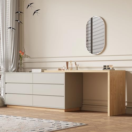 Modern Expandable Makeup Vanity Dresser Desk Combo With 6 Drawer, view 2