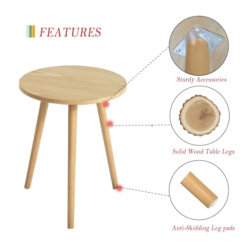 Side Table Round, Small Accent Table Nightstand Modern End Table for Living Room Bedroom Office Small Spaces, 15.7''Dia x 19.69''H(Natural Walnut)