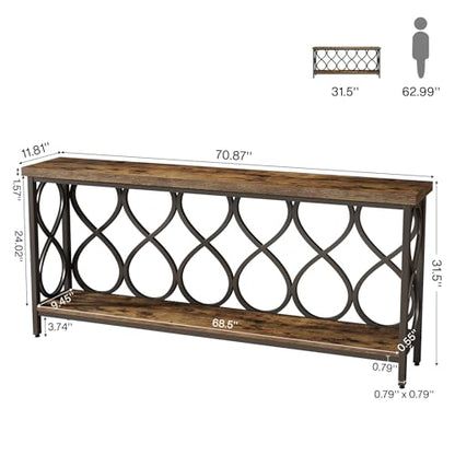 Tribesigns 70.9" Long Console Table, 2-Tier Industrial Sofa Table Behind Couch, Narrow Entryway Accent Tables for Hallway, Foyer