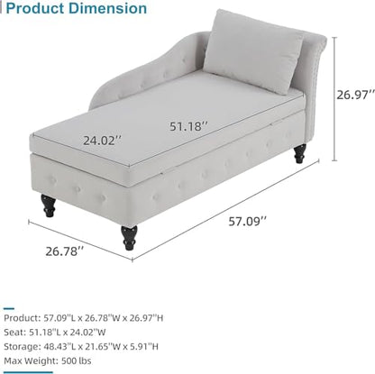 Chaise Lounge Indoor with Storage, Modern Nailhead-Trimmed Tufted Lounge Chair, view 3