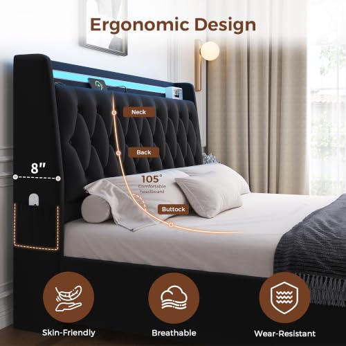 King Size Bed Frame with 2 Storage Drawers & Hidden Headboard, view 7