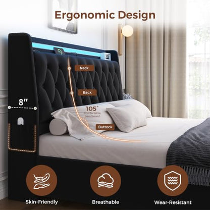 King Size Bed Frame with 2 Storage Drawers & Hidden Headboard, view 7
