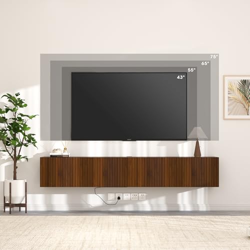 71” Floating TV Stand with LED Lights & Charging Station, view 7