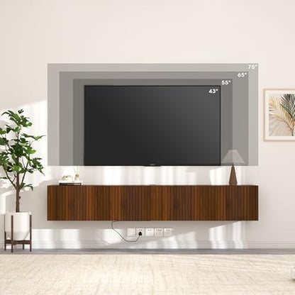 71” Floating TV Stand with LED Lights & Charging Station, view 7