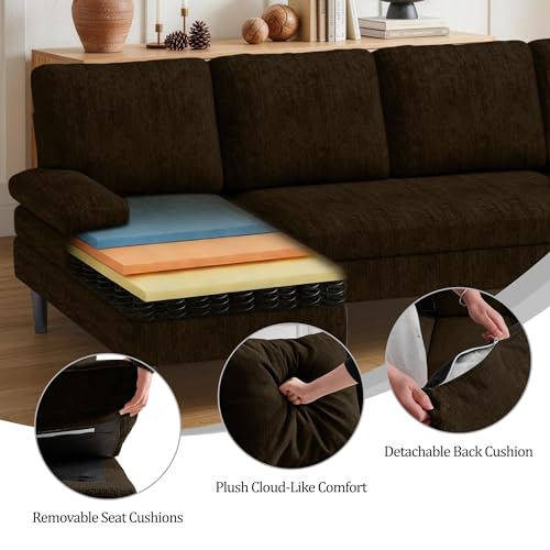U-Shaped Sectional Couches for Living Room, 101 Inch Modern Modular Sofa with Double Chaise Lounge, Comfy Chenille Fabric 4-Seat Couch Set for Apartment, Brown