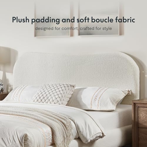 FLEXISPOT Queen Size Boucle Bed Frame with Charging Station&Light, White, view 4
