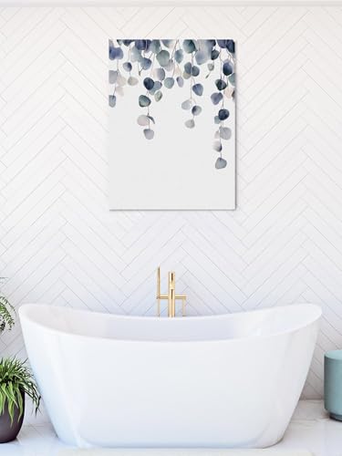 NuYeBiofx Grey Blue Eucalyptus Leaves Canvas Wall Art Prints,40"x28" Framed Picture Artwork Pastoral Foliage Watercolor Printed Canvas Oil Painting for Living Room Bedroom Office,Ready to Hang