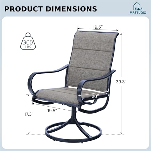 Swivel Patio Dining Chairs Set of 4, Outdoor Dining Chairs with Padded Textilene Fabric & Sturdy Metal Frame, All Weather Outdoor Sling Furniture Chairs for Deck, Backyard, Garden and Lawn