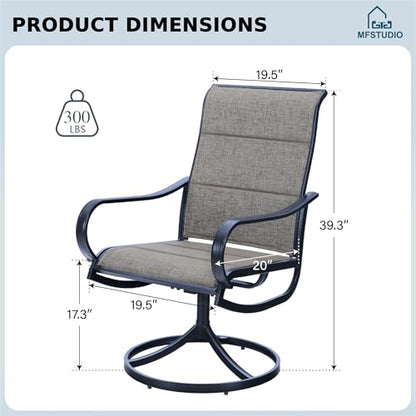 Swivel Patio Dining Chairs Set of 4, Outdoor Dining Chairs with Padded Textilene Fabric & Sturdy Metal Frame, All Weather Outdoor Sling Furniture Chairs for Deck, Backyard, Garden and Lawn