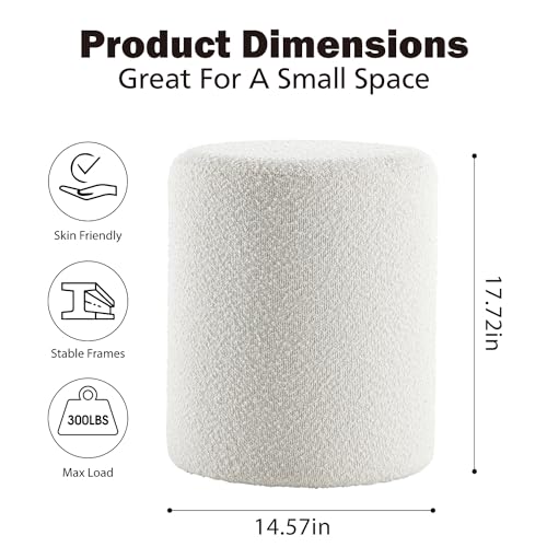Modern Round Ottoman with Soft Padded Seat – Multifunctional Vanity Chair, Upholstered Footrest Stool for Living Room and Bedroom, Furniture & Décor Store (White)