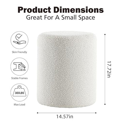 Modern Round Ottoman with Soft Padded Seat – Multifunctional Vanity Chair, Upholstered Footrest Stool for Living Room and Bedroom, Furniture & Décor Store (White)