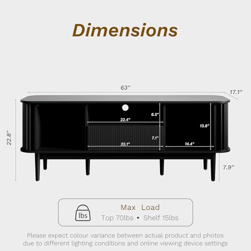 63" Modern TVs Stand with Storage, Black, view 3