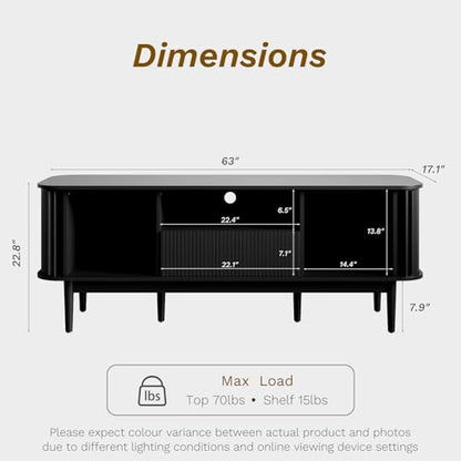 63" Modern TVs Stand with Storage, Black, view 3