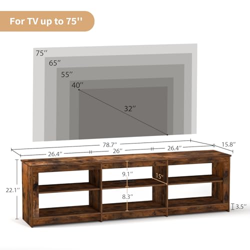 TV Stand with Power Outlet for TVs up to 75 inch, Television Stands with 6 Open Shelves and Media Storage, Entertainment Center TV Console for Living Room