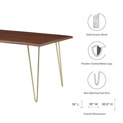 Ardor Dining Table 74 Inch Live Edge Acacia Wood Gold Walnut Finish Modern Kitchen Room Entertaining Home Furniture Quality Stylish Elegant Durable Refined Versatile