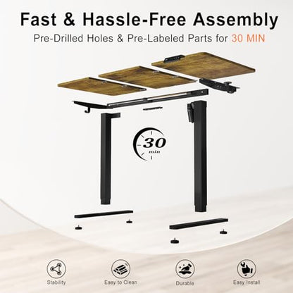 Adjustable Standing Desk, 48x24 Inch Electric Desk with 3 Memory Presets & Child Lock, Ultra-Quiet Motor, T-Leg Steel Frame, Adjustable Feet, for Programmer Workstation,Dark Walnut