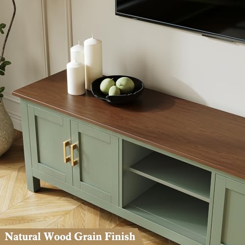 63" TV Stand, Farmhouse Entertainment Center with Storage，Green, view 4