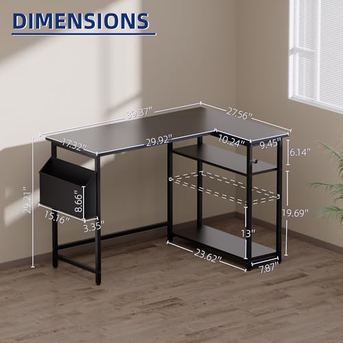 40 Inch L Shaped Computer Desk with Reversible Side Storage Shelves, view 4