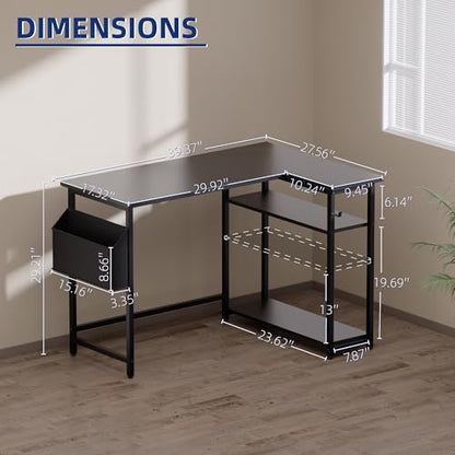 40 Inch L Shaped Computer Desk with Reversible Side Storage Shelves, view 4