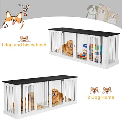 86.6" Double Dog Crate Furniture for 1 or 2 Dogs, view 5