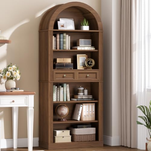 Arched Bookshelf, 73" Tall Arch Bookcase with Drawer, view 2
