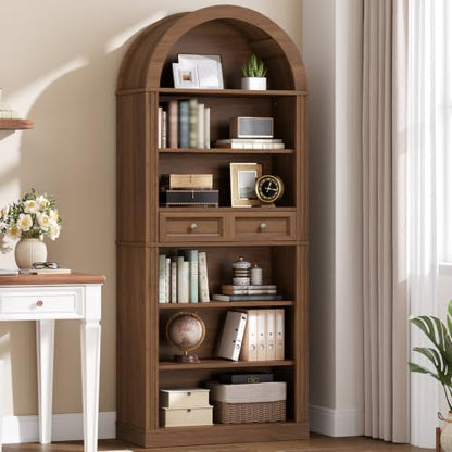 Arched Bookshelf, 73" Tall Arch Bookcase with Drawer, view 2
