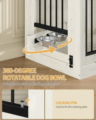31.5 in Dog Crate Furniture Indoor Dog Kennel with 2 Feeding Bowls, view 5