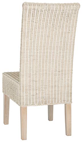 SAFAVIEH Furniture - Arjun Wicker Dining Chair Set of 2 - White Washed - Rattan - Coastal Woven Design - Ideal for Dining Room, Kitchen, 17.7" Seat Height (SEA8013D-SET2)