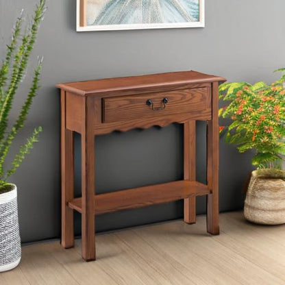 Wave Console Table, Solid Wood, with Drawer, for Entryways, Hallways, and Living Rooms, Medium Oak, 9021-MED
