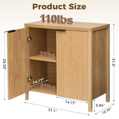 31.5'' Sideboard Buffet Cabinet with Storage Fluted Sideboard Buffet with Adjustable Shelves Coffee Bar Console Table Cabinet for Hallway Entryway Living Room or Kitchen Natural