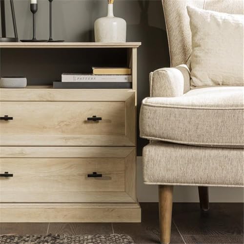 Clyde Classic Rustic 2-Drawer Open-Cubby Nighstands End Side Tables Living Room Bedroom Storage, White Oak
