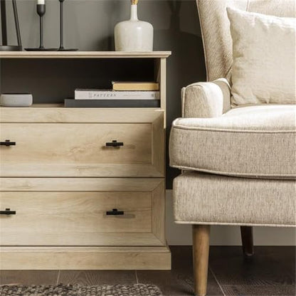 Clyde Classic Rustic 2-Drawer Open-Cubby Nighstands End Side Tables Living Room Bedroom Storage, White Oak