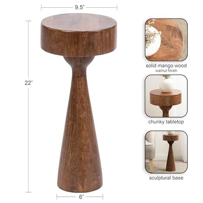 Solbrett Transitional Sophisticated Drink Table; 10 x 10 x 22; Walnut Brown; Mid-Century Sculptural Bedroom Nightstand with Unique Pedestal Table Design for Use as Indoor Plant Stand