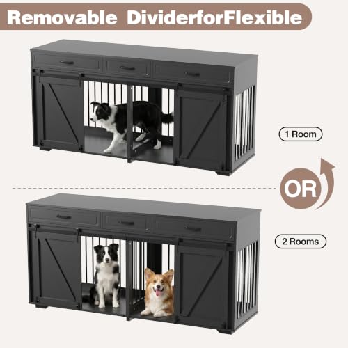 Double Dog Crate Furniture, 71" TV Stand Kennel for 2 Dogs, view 6