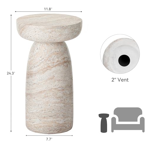 24" Side Table Outdoor, Large Modern Geometric End Table | Multi-Functional Coffee Table Doubles as Planter Stand for Garden, Balcony, or Porch. Decorative Pedestal Design